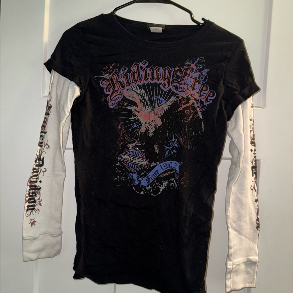 Harley-Davidson Women’s Long Sleeve Tee - Black and White with Graphic